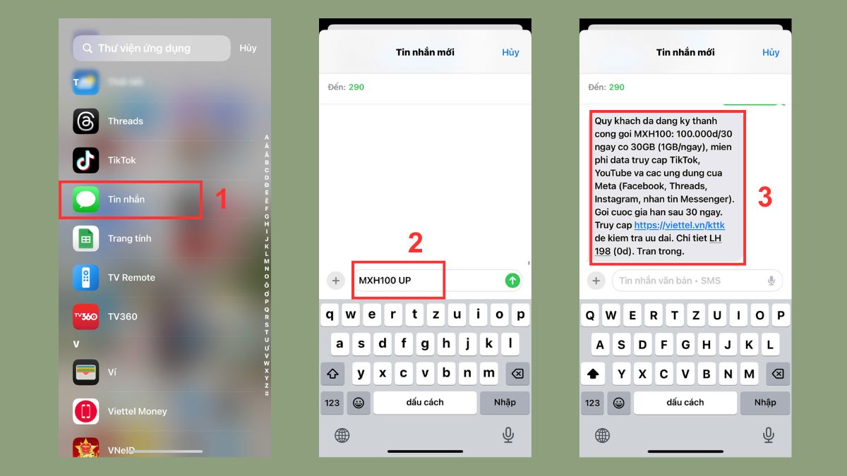 Cách đăng ký 1000 tin nhắn Viettel ngoại mạng