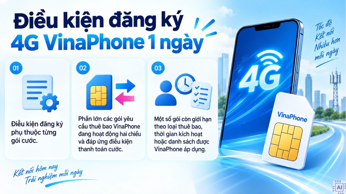 Điều kiện đăng ký 4G VinaPhone 1 ngày