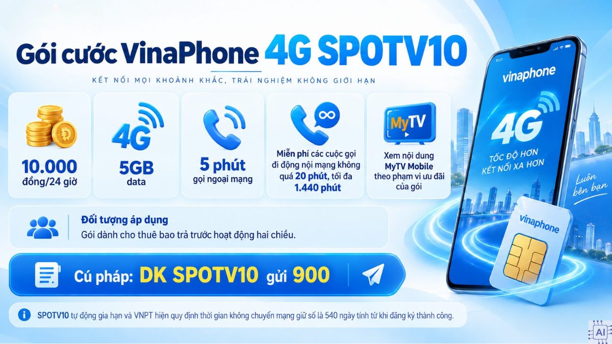Gói cước VinaPhone 4G SPOTV10