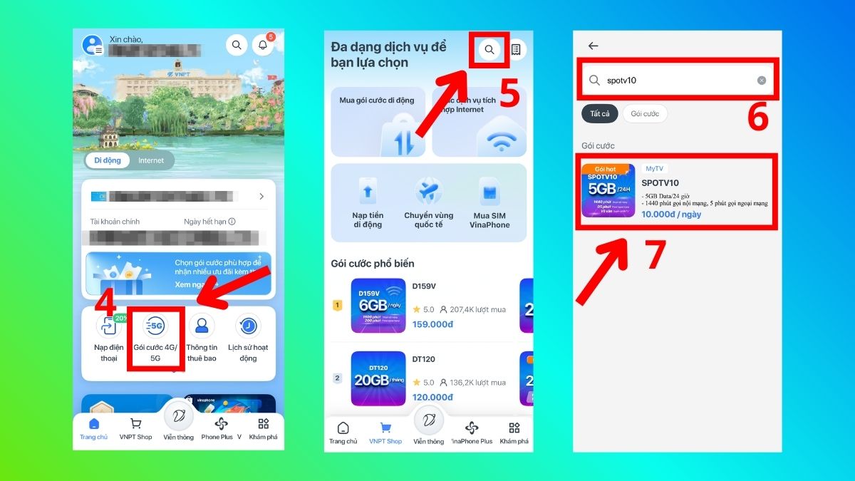 Hướng dẫn cách đăng ký mạng Vina 10K 1 ngày 5GB qua My VNPT bước 2