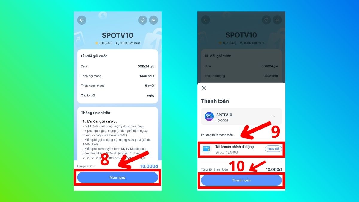 Hướng dẫn cách đăng ký mạng Vina 10K 1 ngày 5GB qua My VNPT bước 3