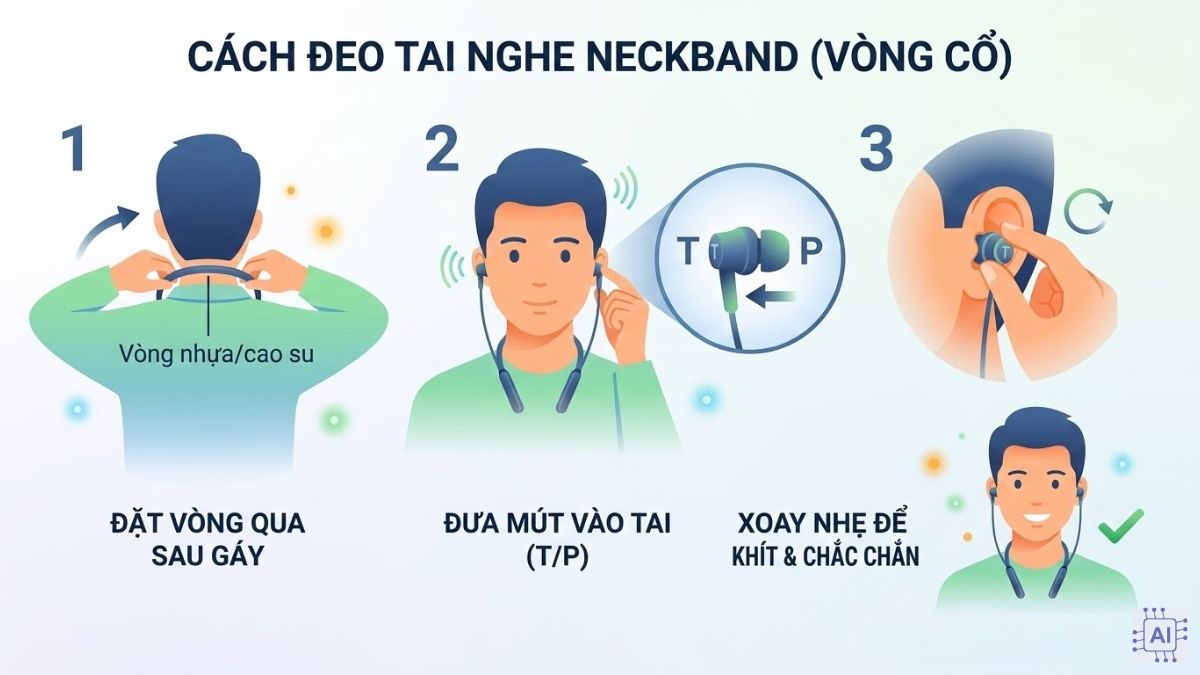 Cách đeo tai nghe bluetooth Neckband