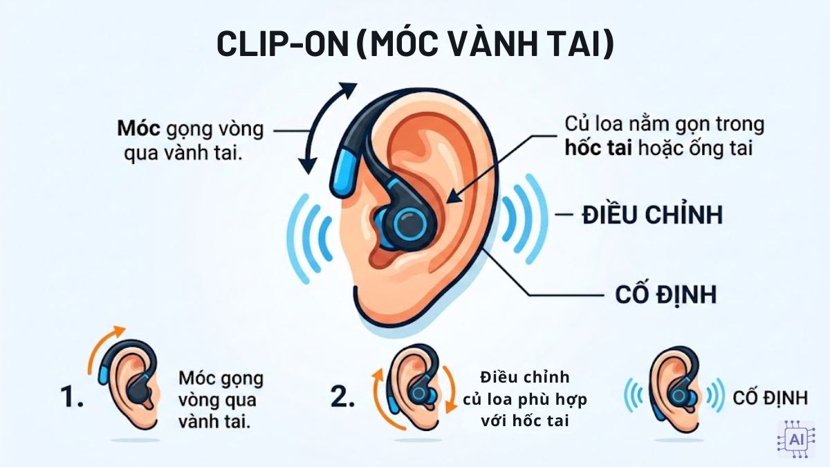 Cách đeo tai nghe bluetooth Clip-on
