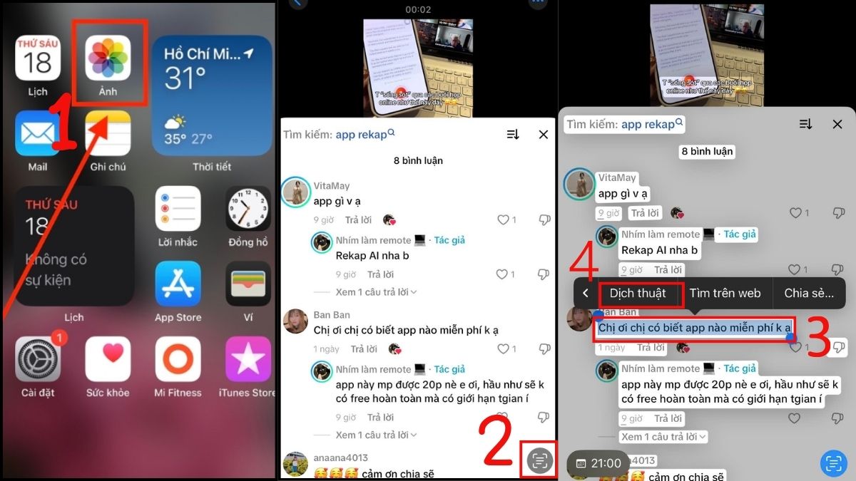 Cách dịch nội dung trong ảnh chụp màn hình bước 1