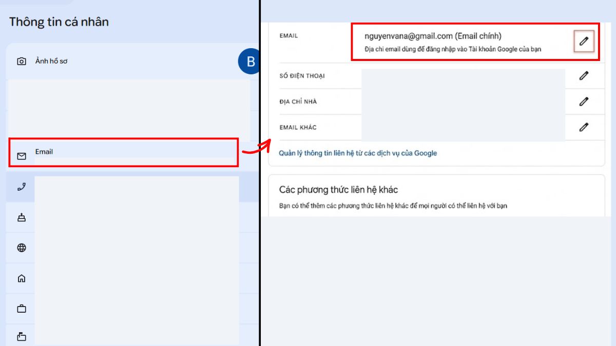 Kiểm tra có thể thay đổi địa chỉ email cho Tài khoản Google hay không bước 3