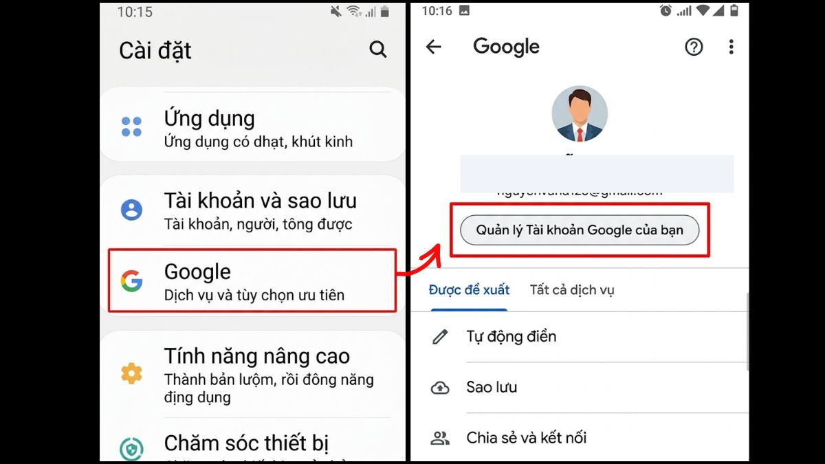 Cách thay đổi địa chỉ Gmail trên Android bước 1
