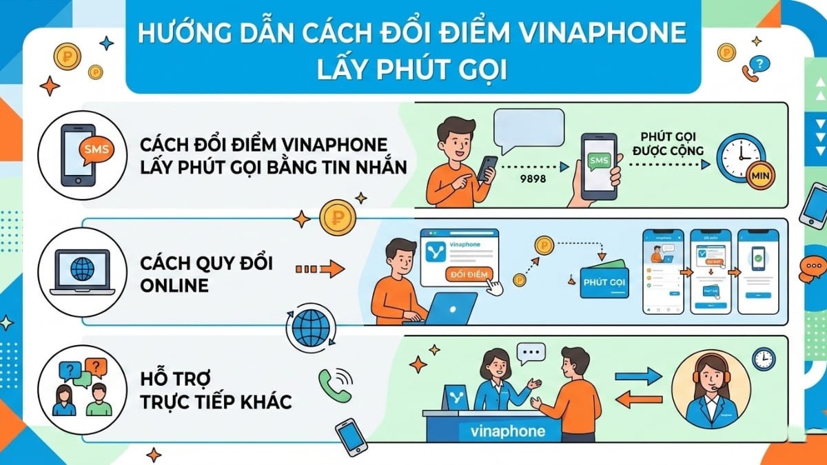 Hướng dẫn cách đổi điểm VinaPhone lấy phút gọi