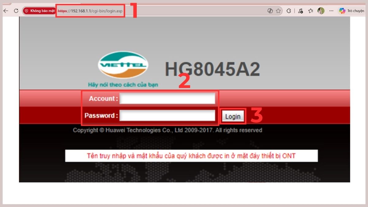 Cách đổi mật khẩu WiFi Viettel trên máy tính tại nhà bước 1