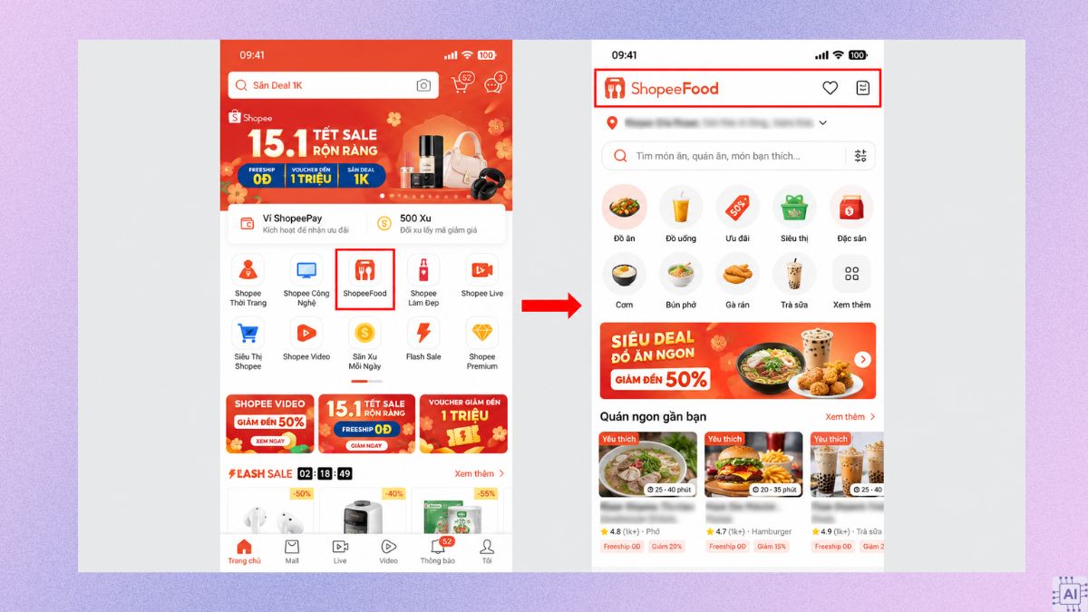 Cách đổi phương thức thanh toán trên Shopee Food bước 1