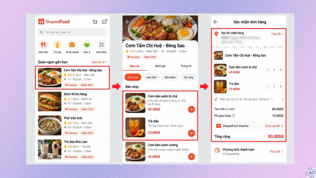 Cách đổi phương thức thanh toán trên Shopee Food bước 2