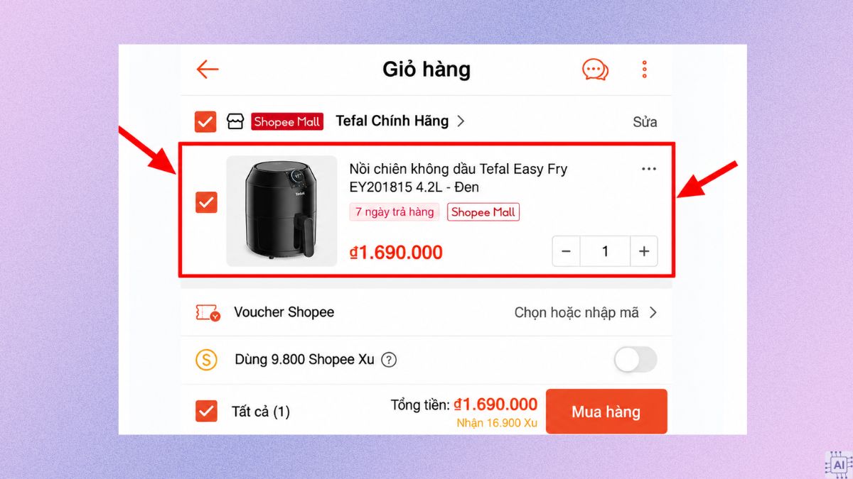 Cách đổi phương thức thanh toán trên Shopee khi chưa đặt hàng bước 1