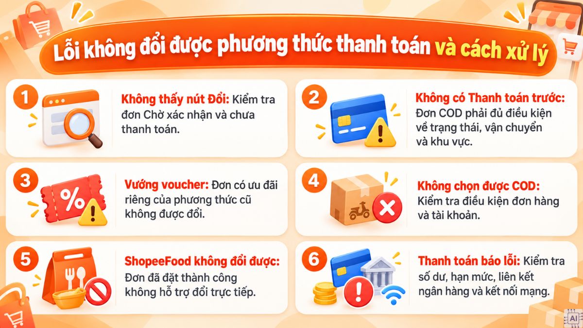 Lỗi không đổi được phương thức thanh toán và cách xử lý