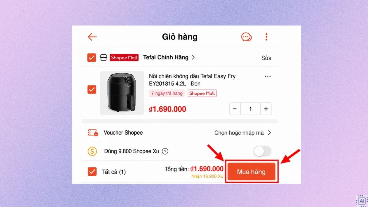 Cách đổi phương thức thanh toán trên Shopee khi chưa đặt hàng bước 2