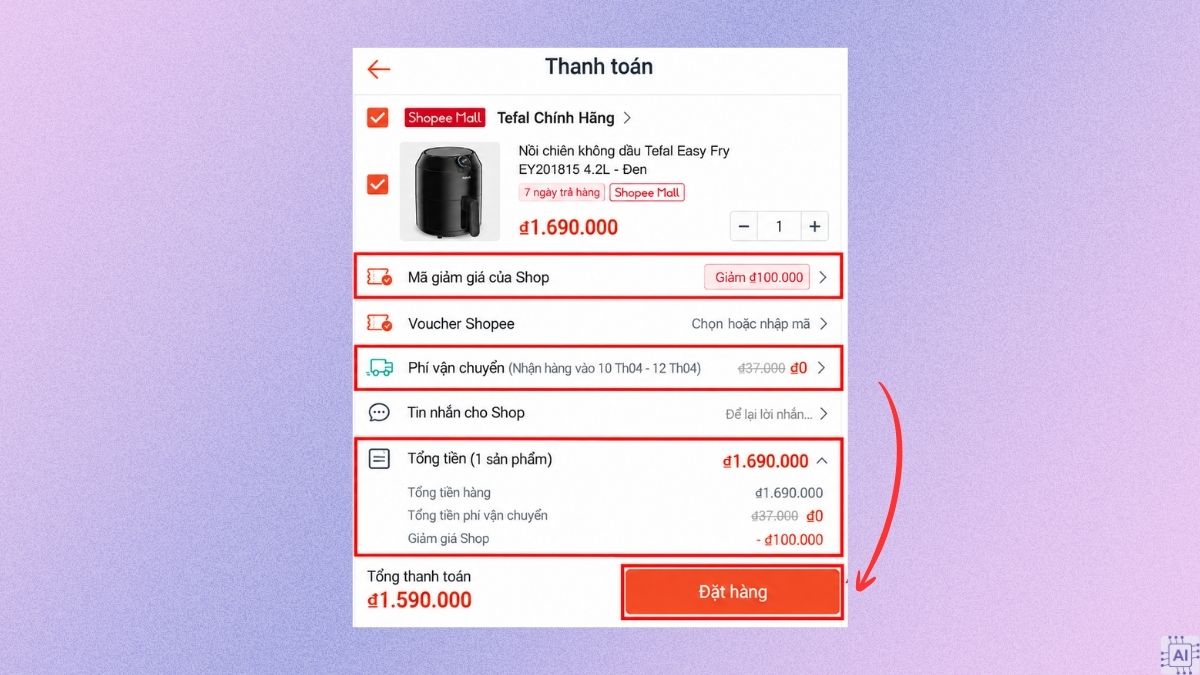Cách đổi phương thức thanh toán trên Shopee khi chưa đặt hàng bước 4