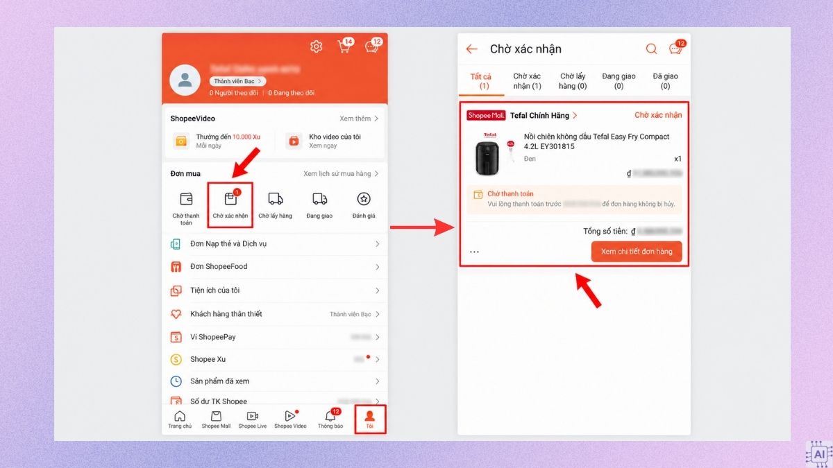 Cách đổi phương thức thanh toán trên Shopee khi đã đặt hàng bước 1