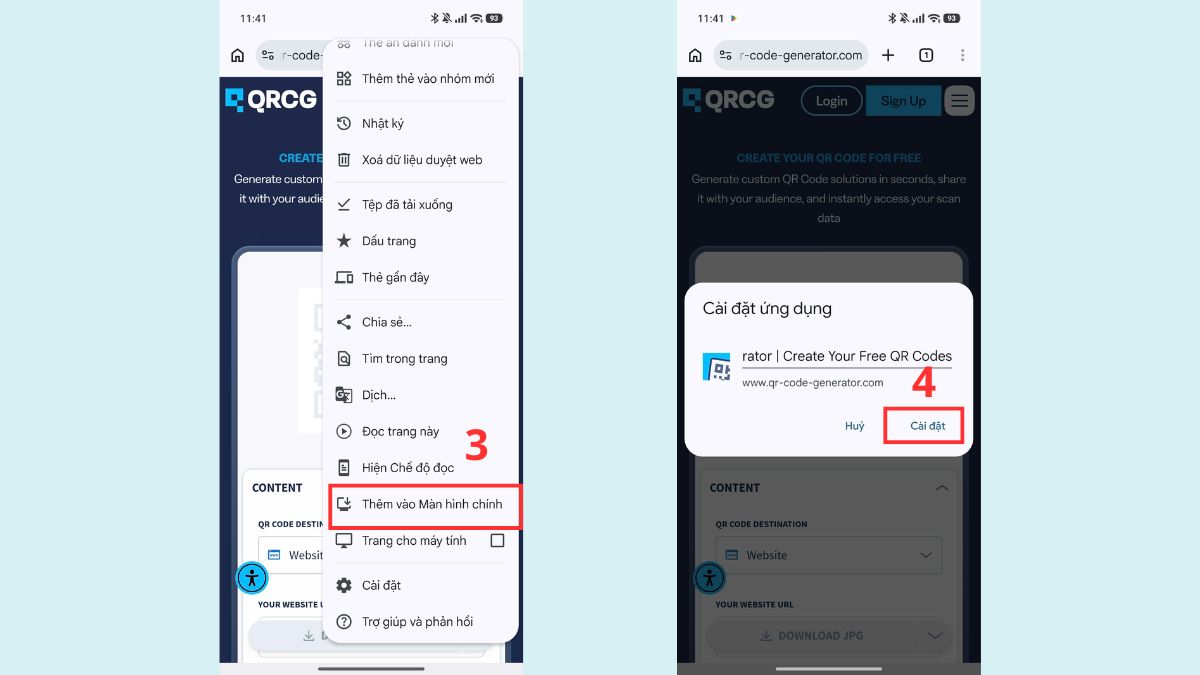 Cách đưa mã QR dạng website ra màn hình chính bằng Chrome bước 2