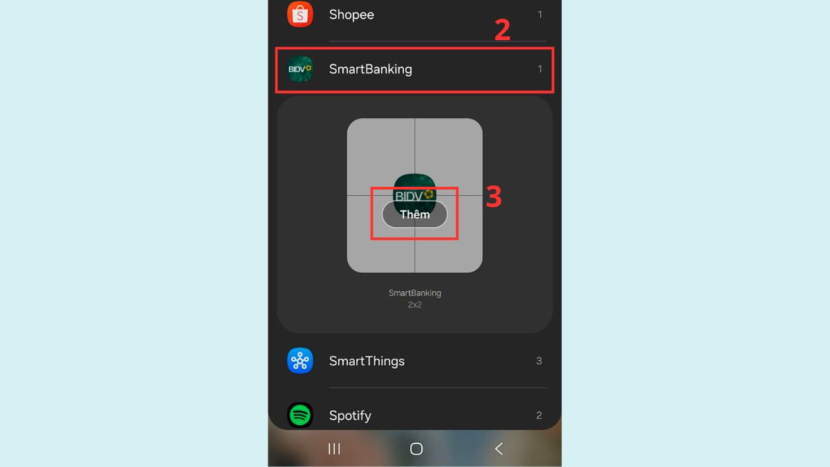 Cách đưa mã QR ngân hàng ra màn hình điện thoại Android bằng Tiện ích bước 2