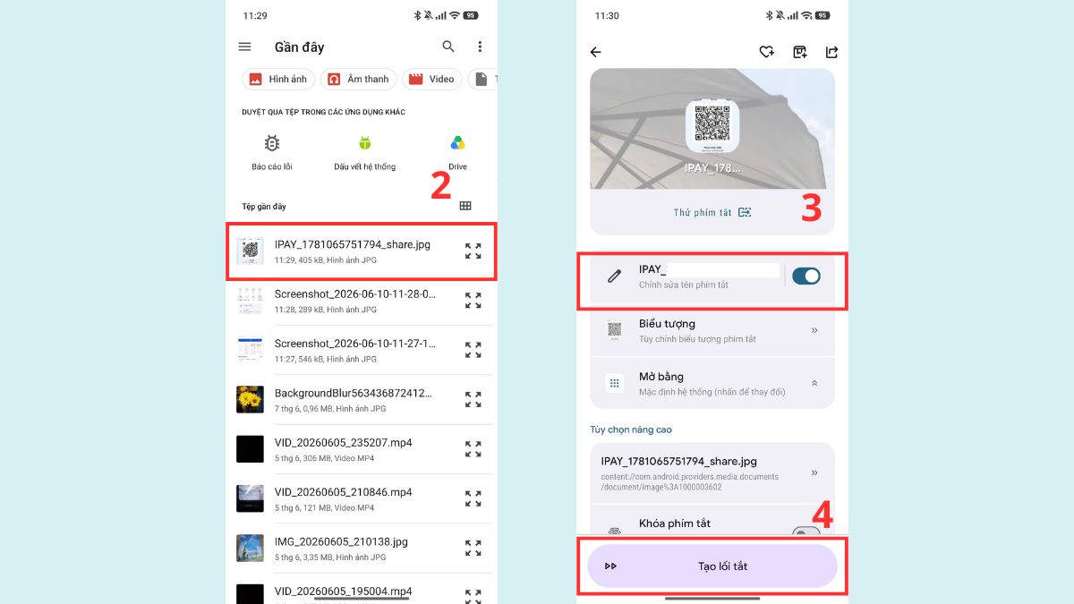 Cách tạo lối tắt mã QR trên màn hình Android bước 2
