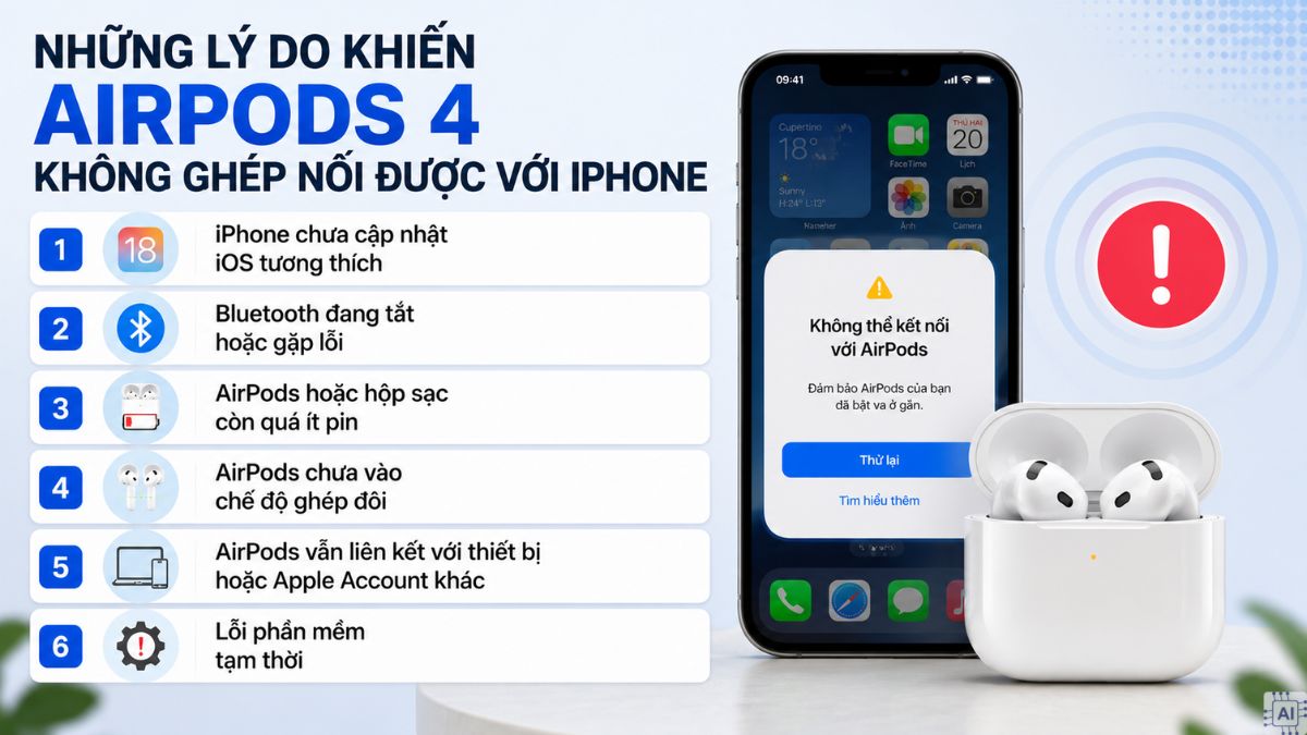 Vì sao AirPods 4 không kết nối được với iPhone