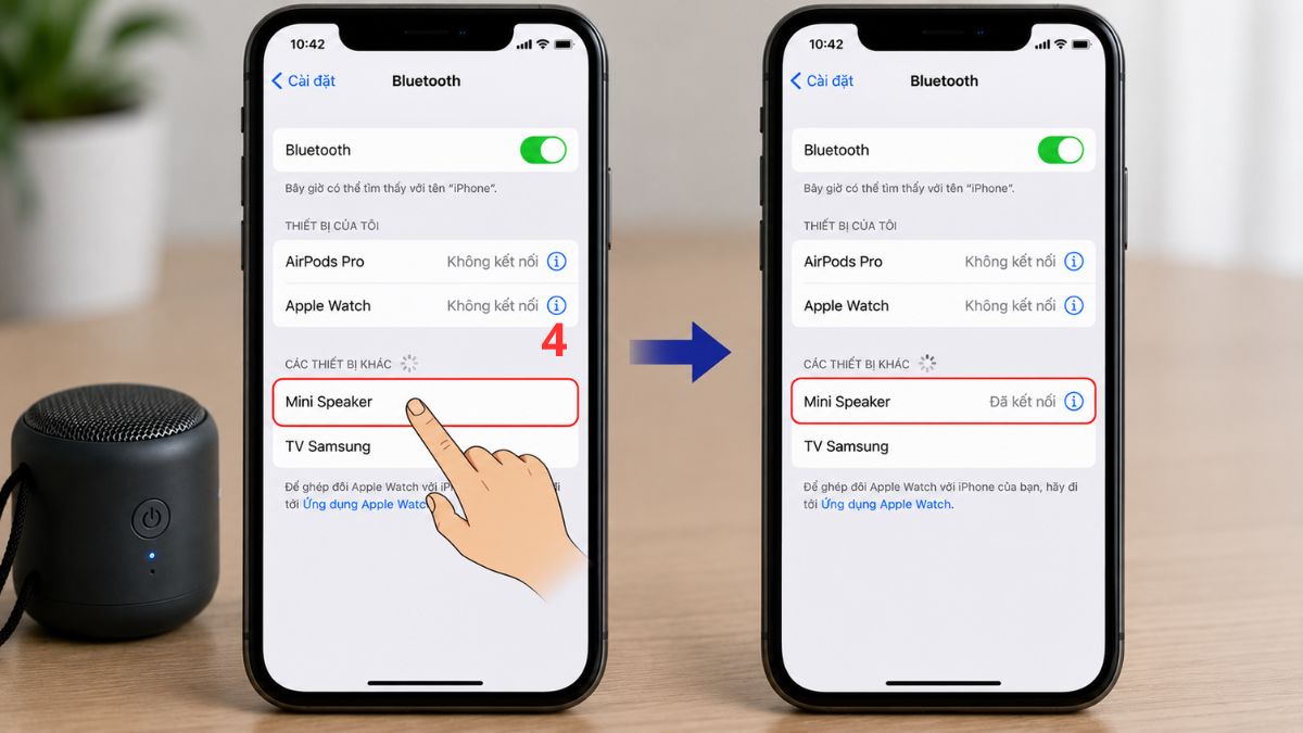 Cách kết nối điện thoại iPhone với loa mini bước 3