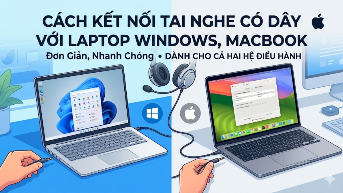 Cách kết nối tai nghe có dây với laptop Windows, MacBook