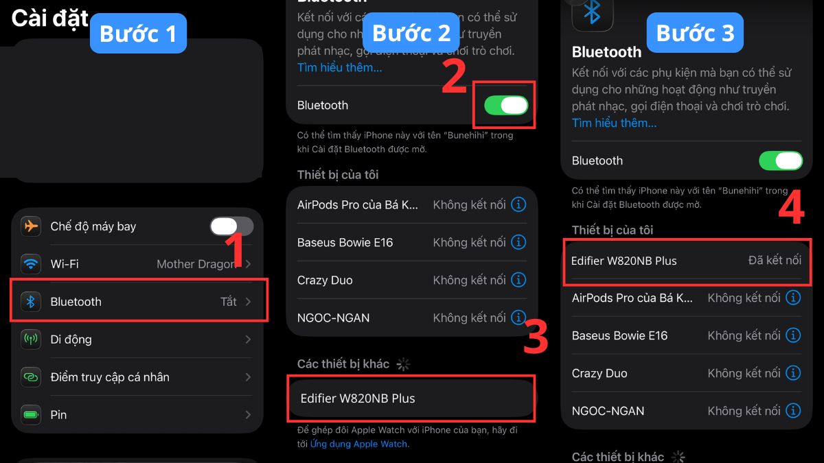 Cách kết nối tai nghe Edifier W820NB Plus với điện thoại iPhone bước 1