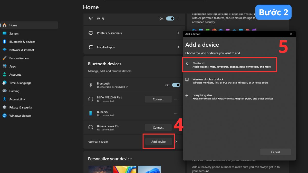 Cách kết nối tai nghe Edifier W820NB Plus với win 10/11 bước 2