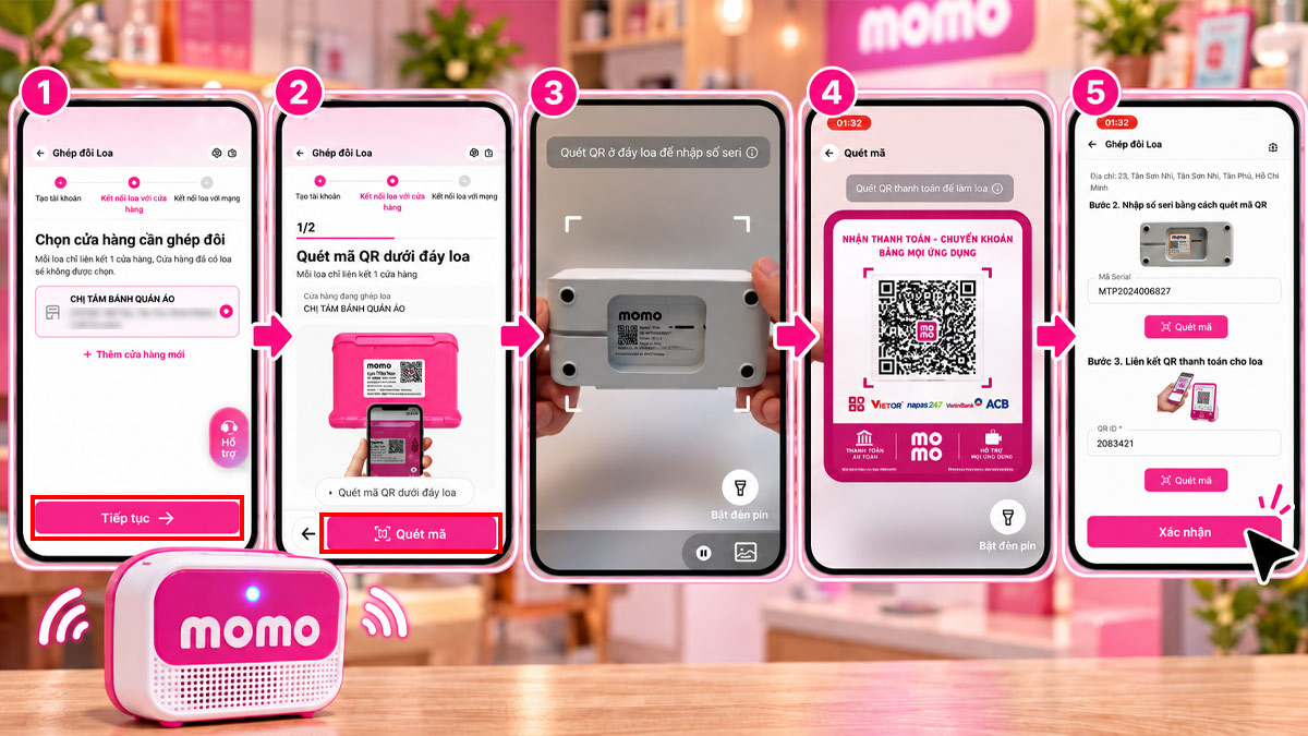 Ghép đôi loa MoMo với tài khoản chủ quán bước 2