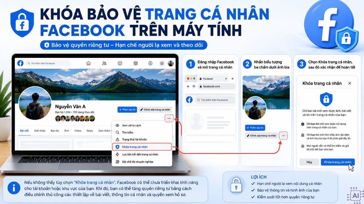 Khóa bảo vệ trang cá nhân Facebook trên máy tính bước 1