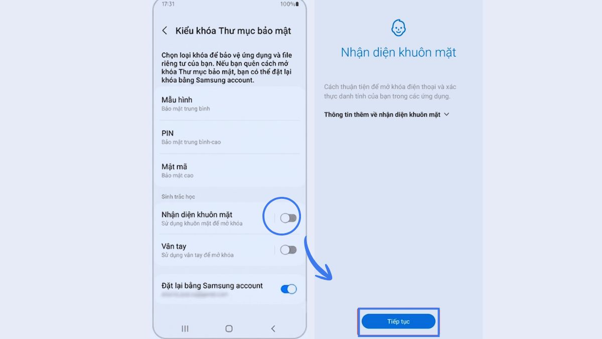 Thiết lập khóa ứng dụng bằng khuôn mặt bước 3