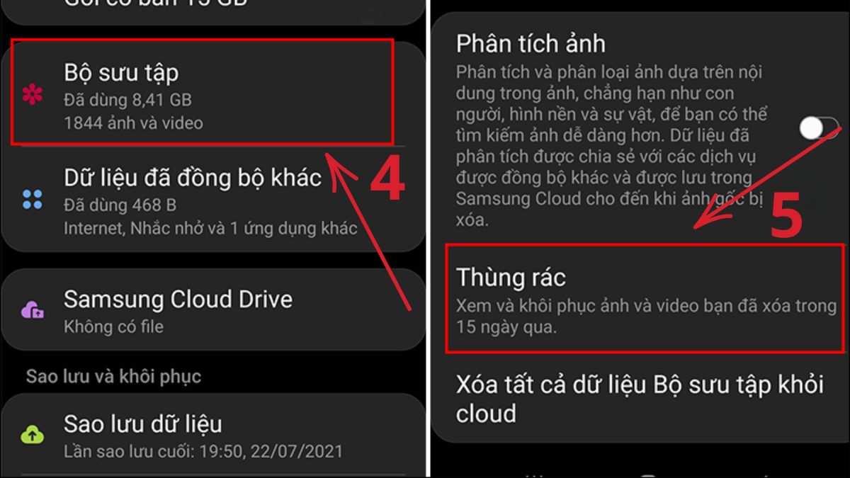 Khôi phục ảnh sau khi reset máy Android bằng Samsung Cloud bước 2