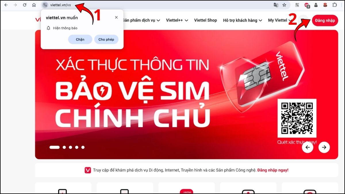 Kiểm tra thông tin SIM chính chủ trên website Viettel bước 1
