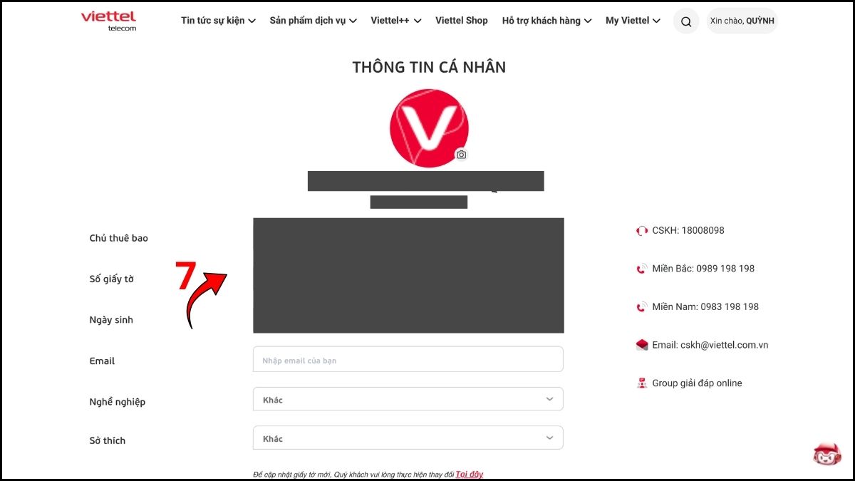 Kiểm tra thông tin SIM chính chủ trên website Viettel bước 4