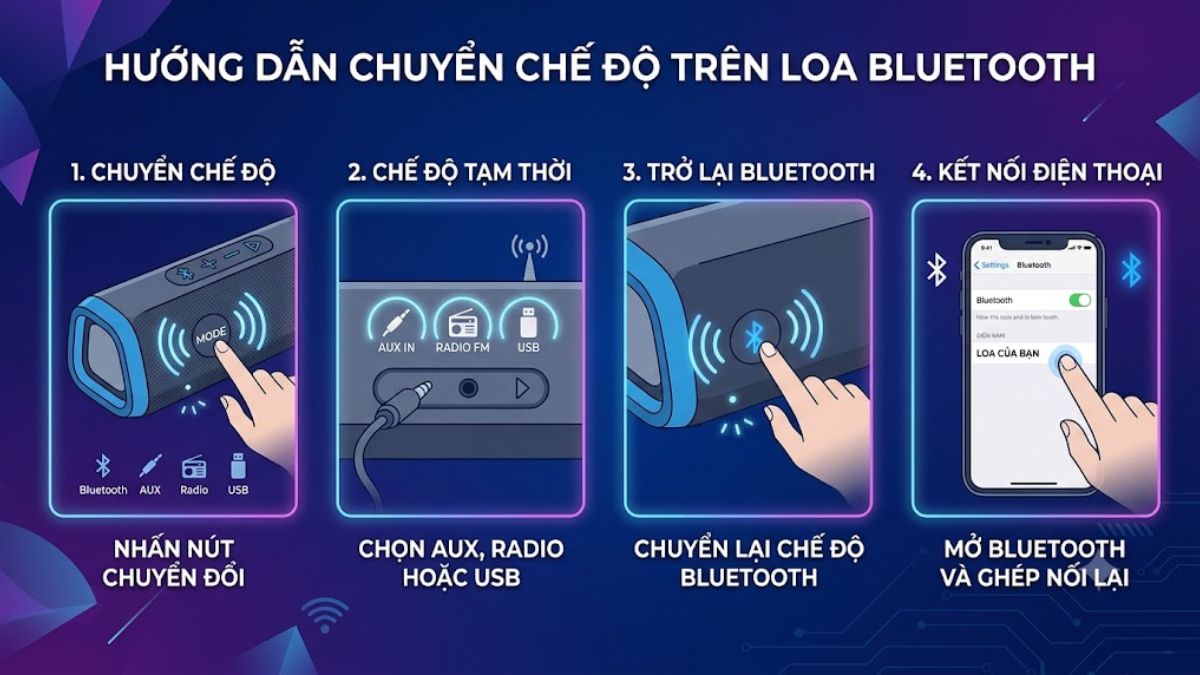 Chuyển chế độ trên loa Bluetooth