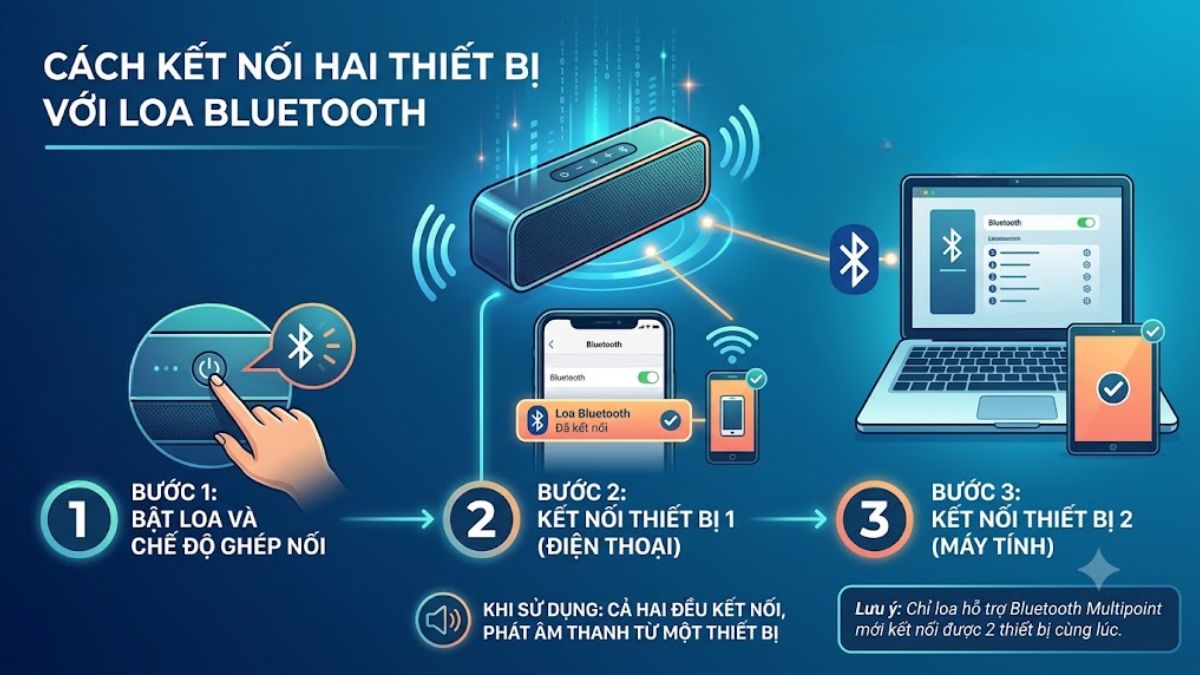 Cách ghép nối cả hai thiết bị với loa Bluetooth