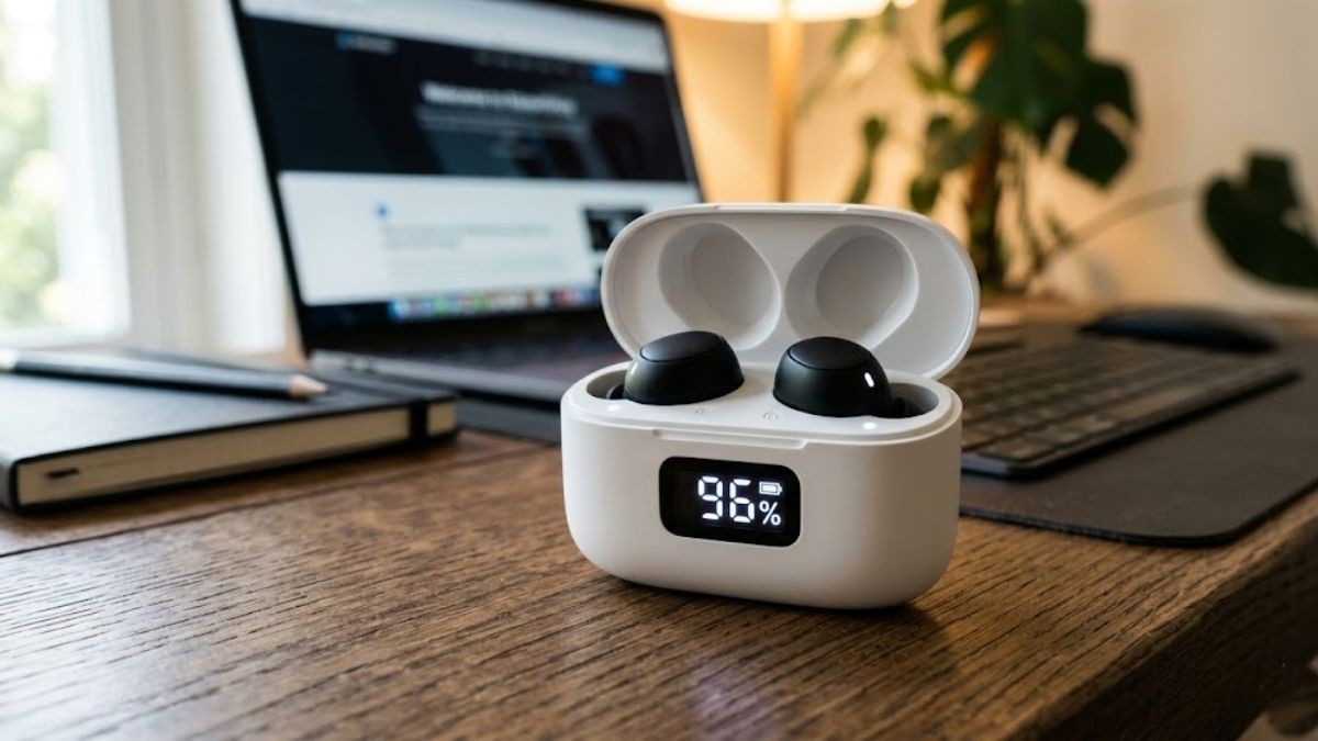 Cách nhận biết hộp sạc tai nghe hết pin qua màn hình LCD