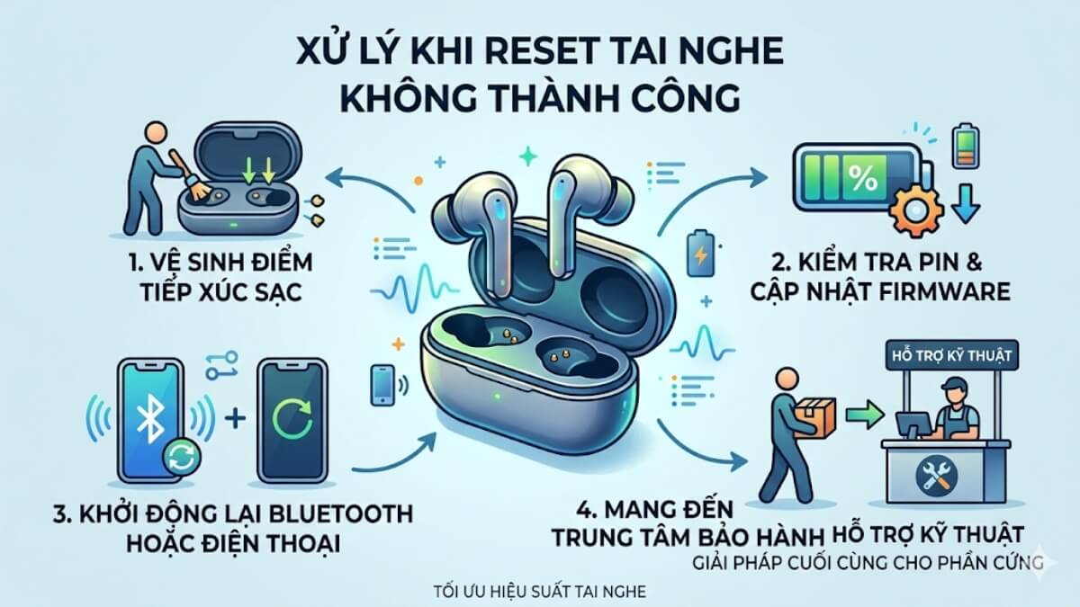 Phải làm gì nếu đã reset nhưng tai nghe vẫn không hoạt động