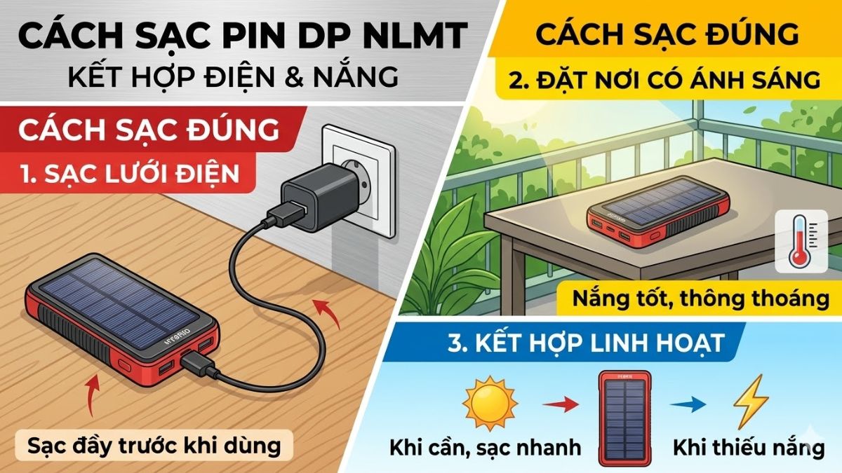 Cách sạc pin dự phòng năng lượng mặt trời 