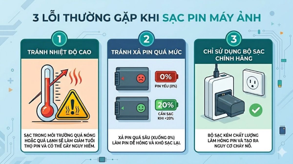 Những sai lầm khi sạc pin máy ảnh khiến pin nhanh chai