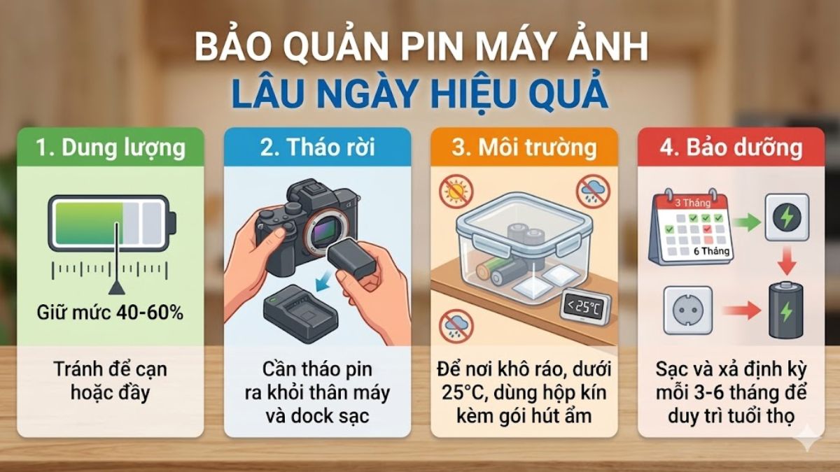 Cách bảo quản pin máy ảnh khi không sử dụng lâu ngày