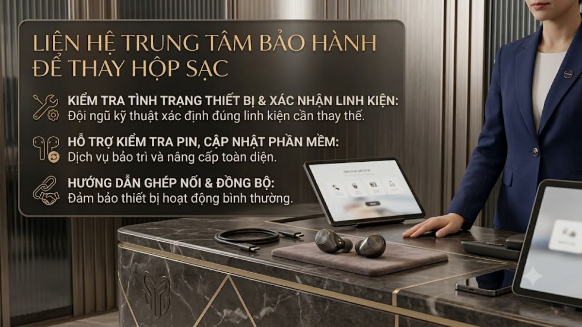 Liên hệ trung tâm bảo hành để thay hộp sạc