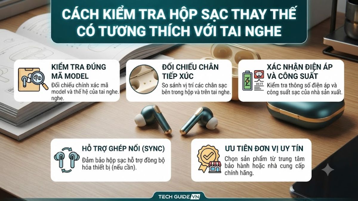 Cách kiểm tra hộp sạc thay thế có tương thích với tai nghe