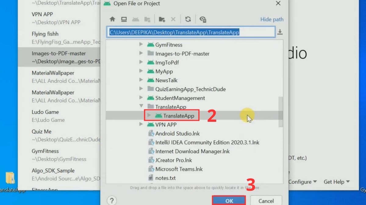 Cách Import Project vào Android Studio bước 2