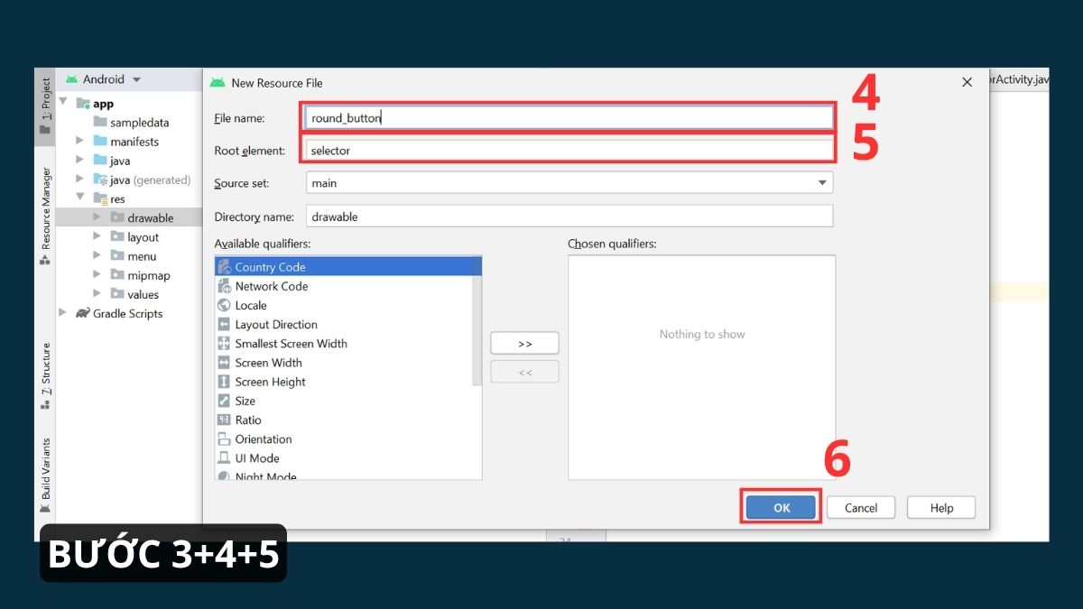 Cách tạo file XML Drawable Resource trong Android Studio bước 3