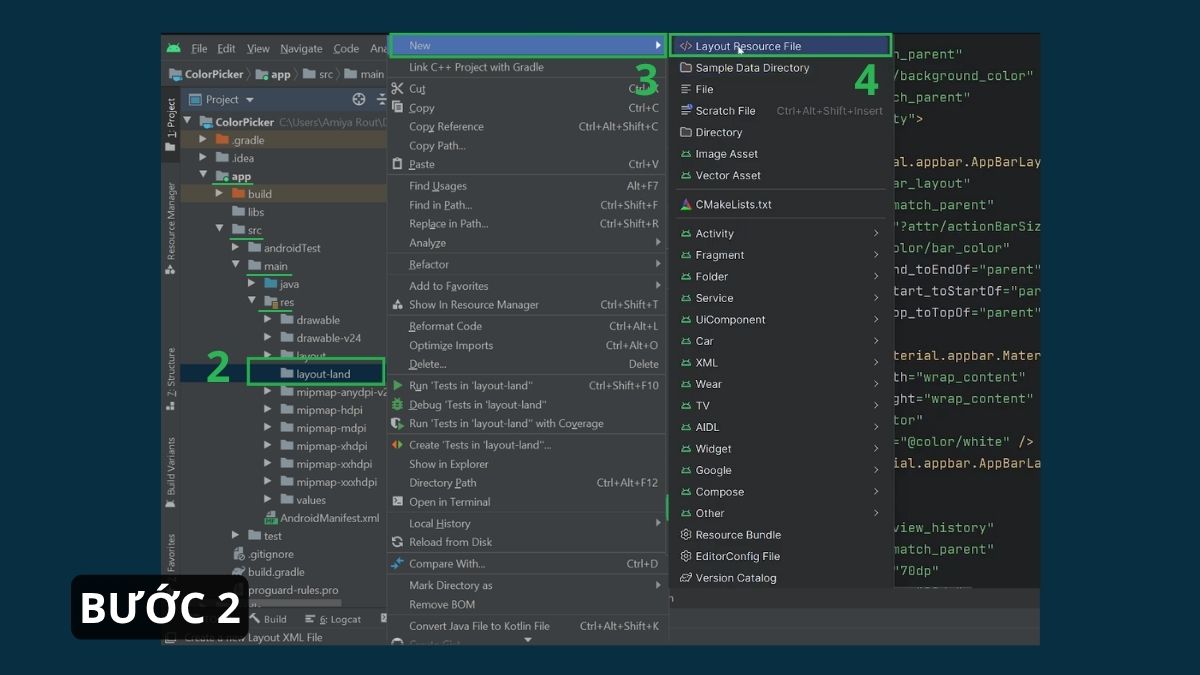 Cách tạo Layout Landscape trong Android Studio bước 2