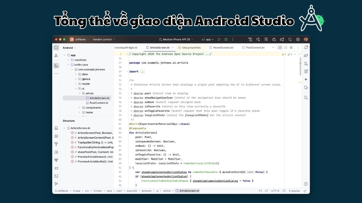 Tổng thể về giao diện Android Studio