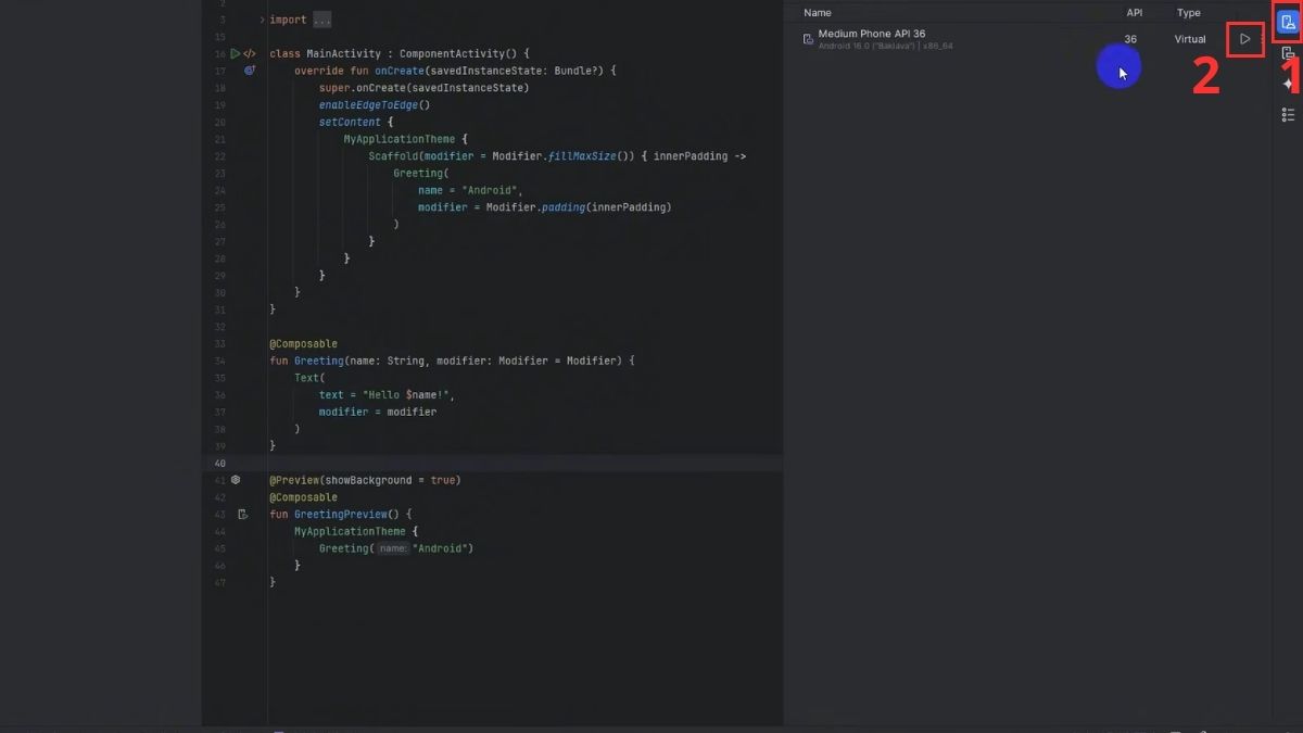 Cách chạy app trong Android Studio bước 1