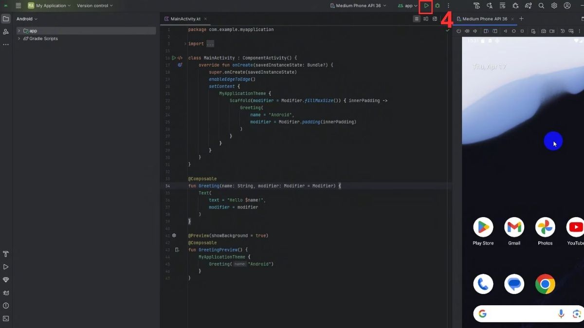Cách chạy app trong Android Studio bước 4