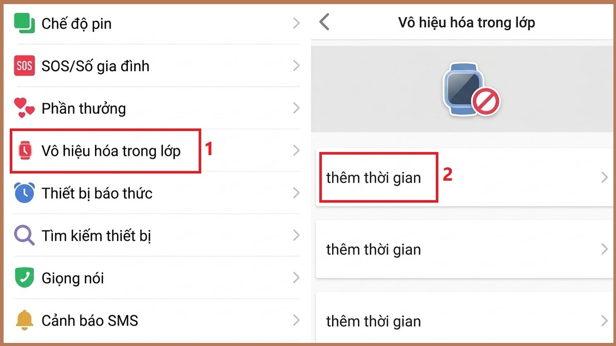 cài đặt chế độ lớp học đồng hồ định vị trẻ em