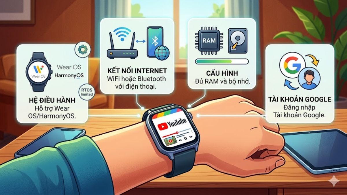 Điều kiện để tải và xem YouTube trên đồng hồ thông minh 